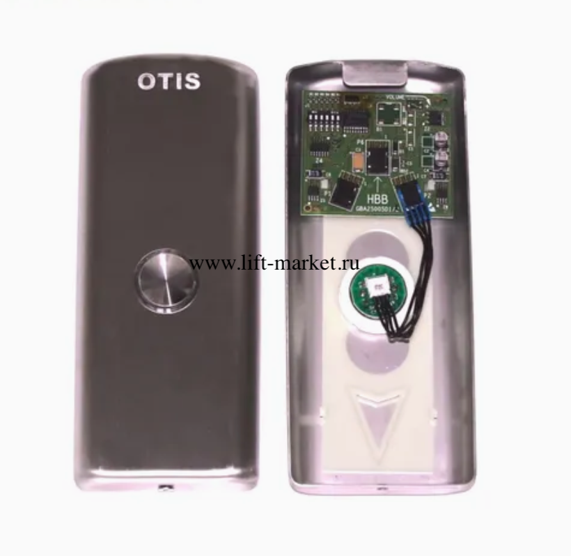 Вызывной аппарат (пост) OTIS (ОТИС) в сборе, 1 кнопка, красная подсветка, нержавующая сталь, с плато фото